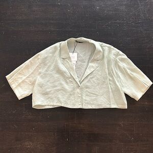 Zara, mint green cropped button down